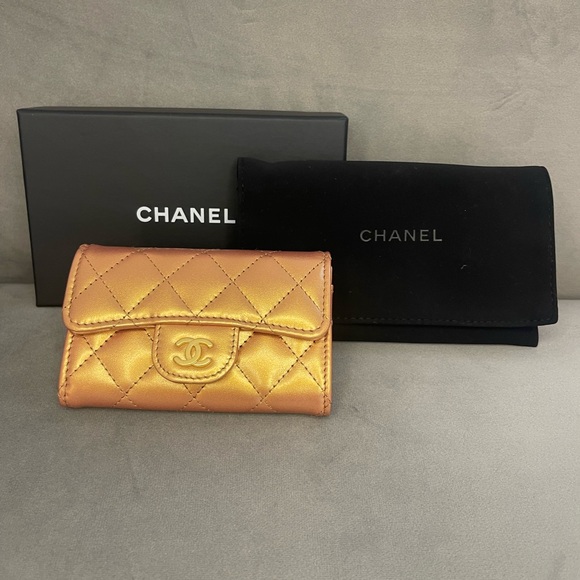 NWT Chanel Metallic Lambskin Quilted Flap Card Holder Wallet - Picture 5 of 6